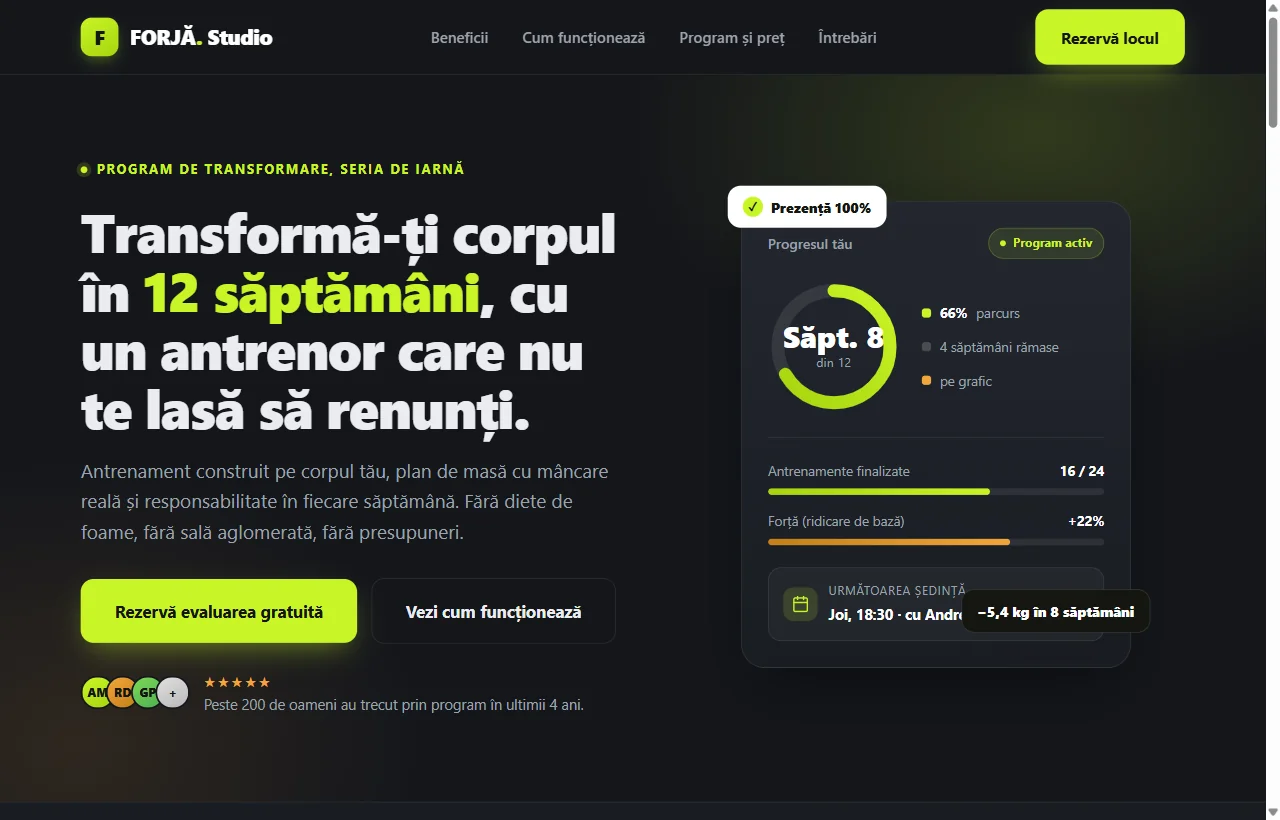 Pagina de prezentare a ofertei unui client, făcută cu robOS.
