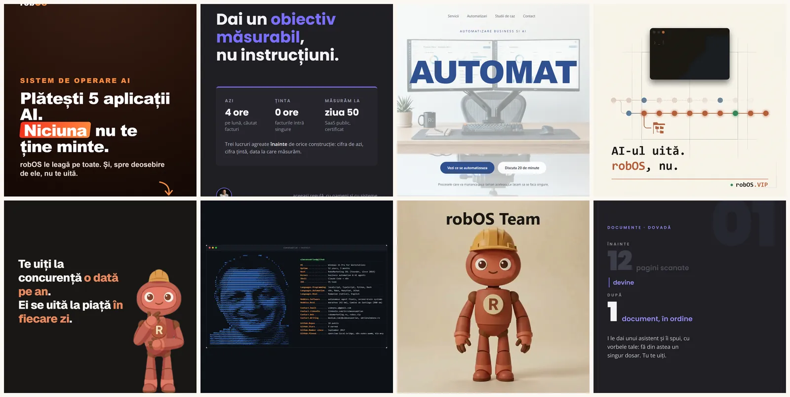 Mozaic cu opt lucrări reale ieșite din robOS